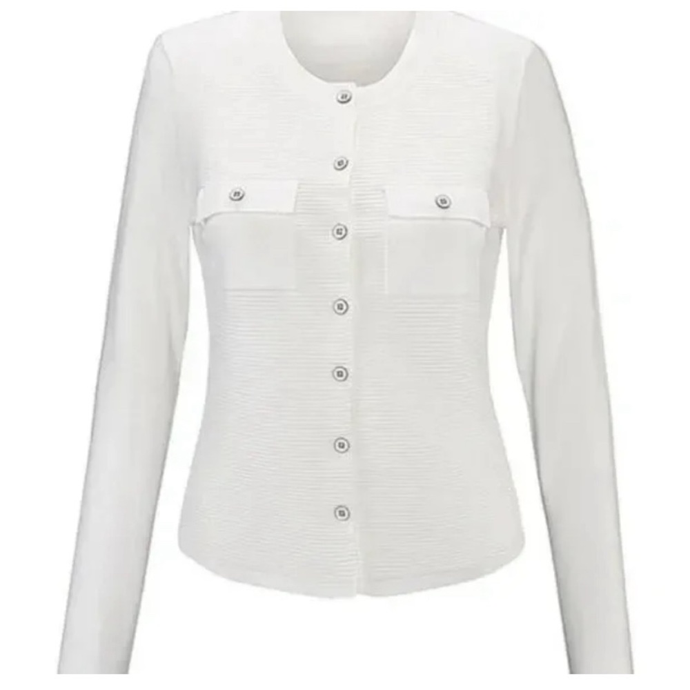 CAbi White Fencing Long Sleeve Ribbed Cardigan Style 5145 Size Medium
